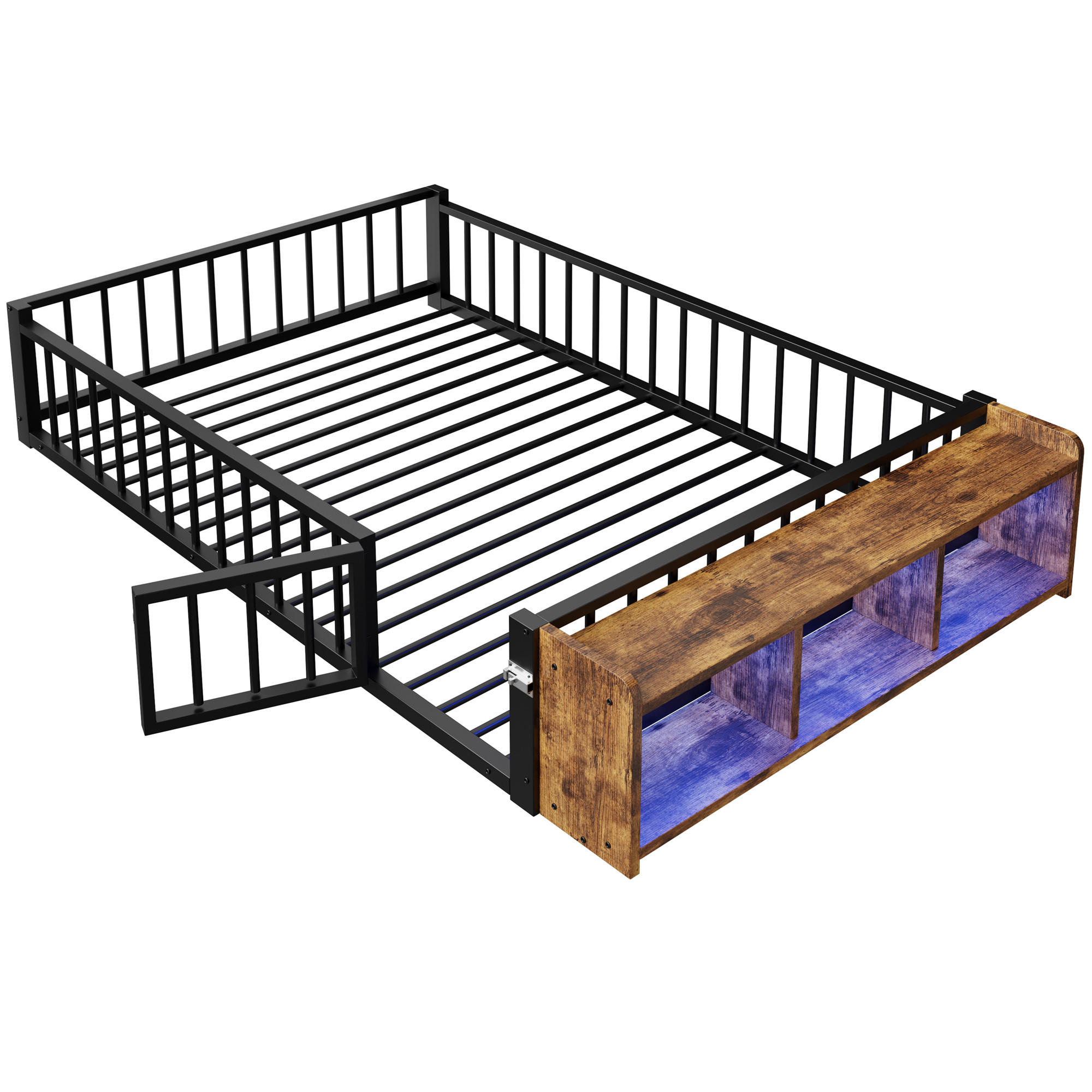 METALLBETT 140/200 cm Schwarz mit Ablagefächern und LED-Streifenleuchten - Schwarz, Metall (140/200cm) - Oxeza
