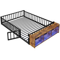 METALLBETT 140/200 cm Schwarz mit Ablagefächern und LED-Streifenleuchten - Schwarz, Metall (140/200cm) - Oxeza