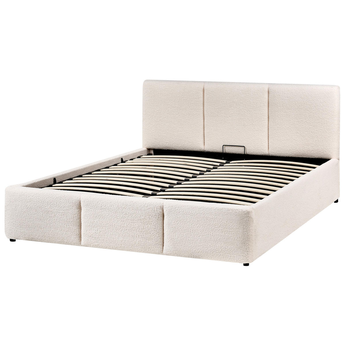 BETT mit Stauraum 140/200 cm Bouclé Cremeweiß Bousse - Creme, Textil (140/200cm) - Beliani