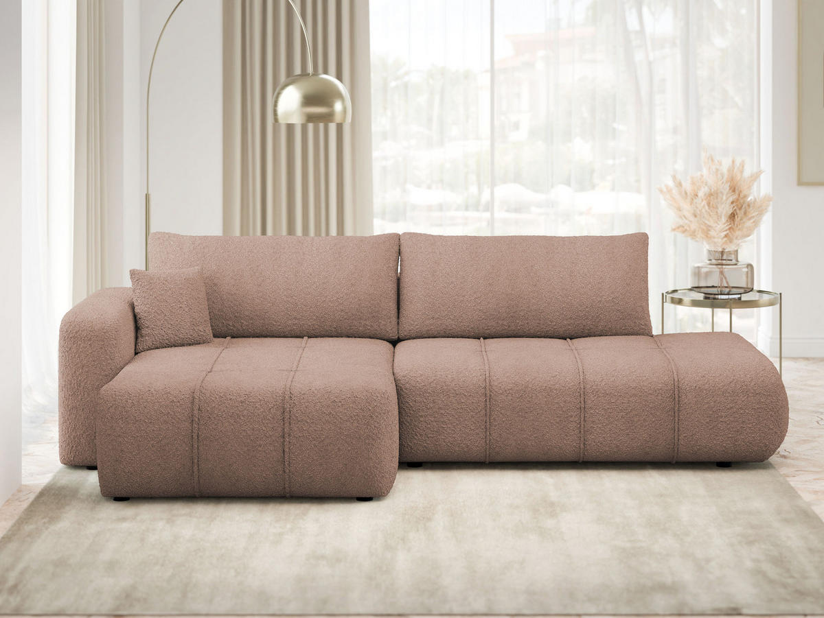 ECKSOFA Furyn O Boucle, Seite: Links - Hellbraun/Schwarz, Holzwerkstoff/Kunststoff (262/145cm) - MIRJAN24