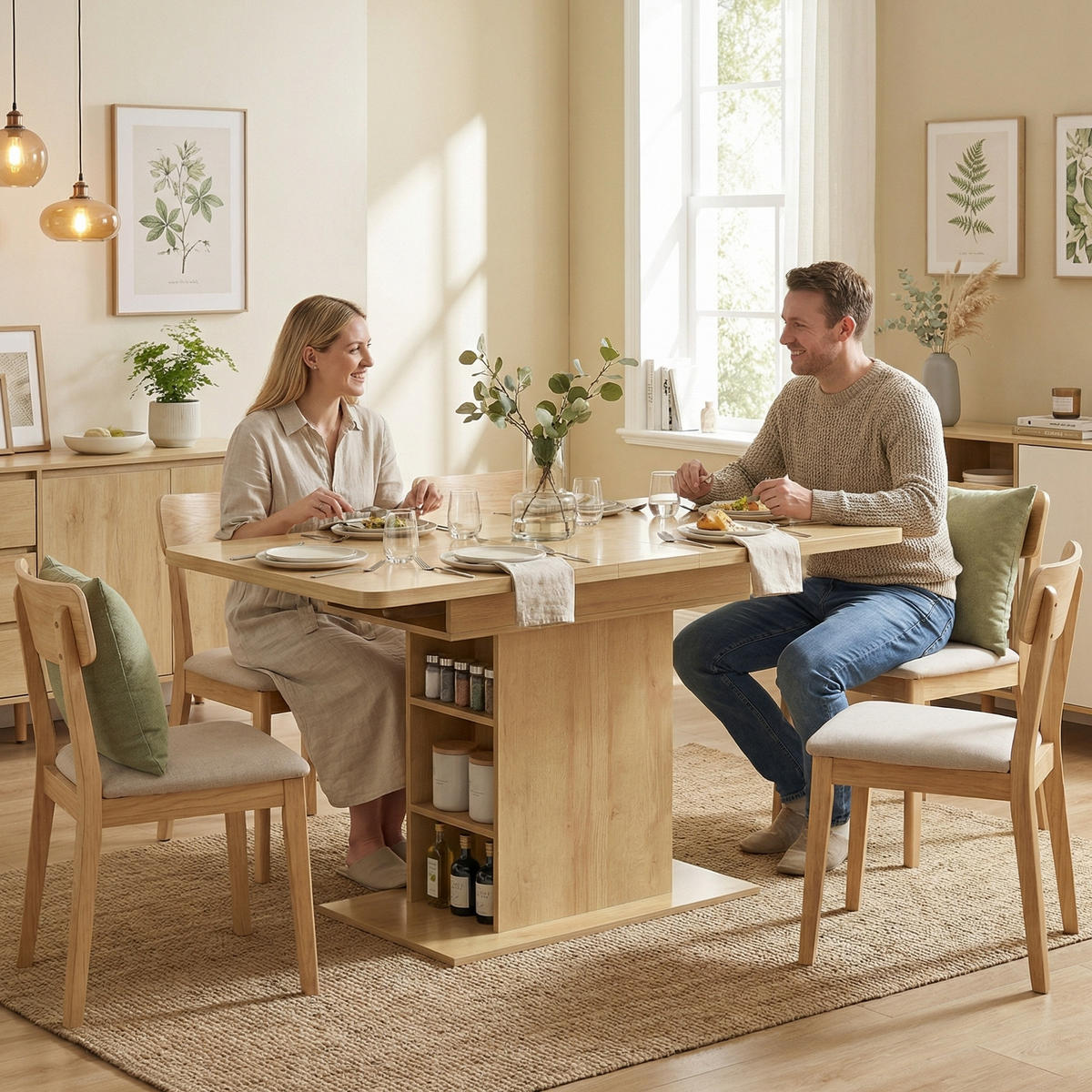 AUSZIEHTISCH Naturholzfarben Säulenfuß mit Ablagefächern 130/70/75 cm - Naturfarben, Holz (70/130/75cm) - PANGIVO