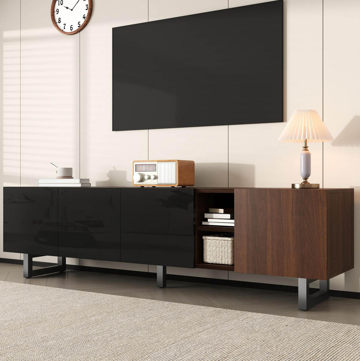 TV-SCHRANK mit Stauraum 180 x 38 x 50 cm Schwarz/Natur - Schwarz, Holzwerkstoff (38/50/180cm) - Beauniv