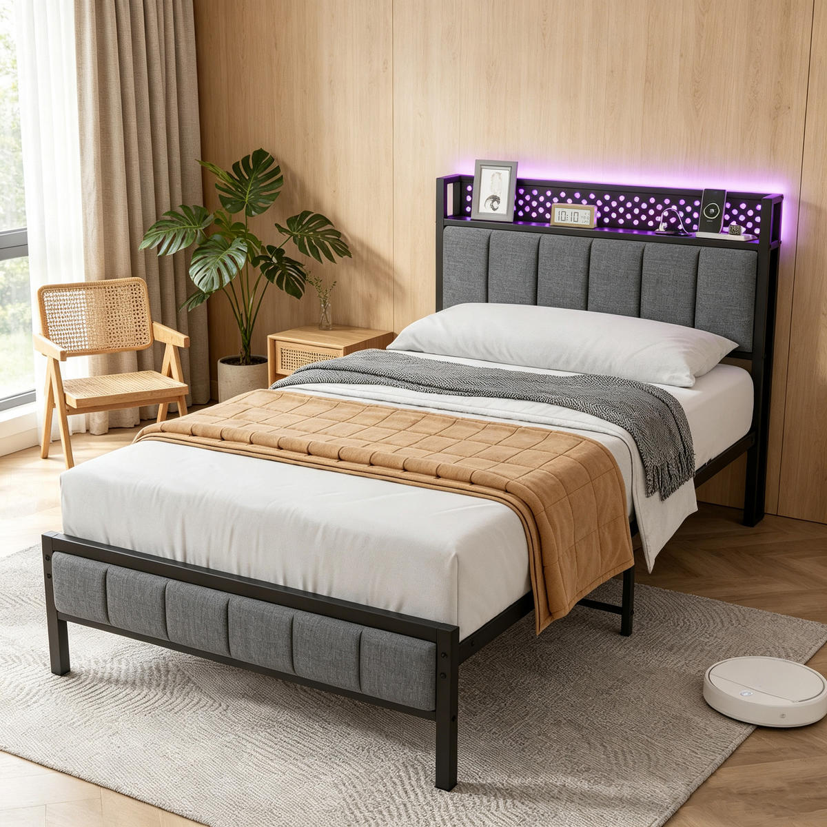 METALLBETT 90/200 cm in Schwarz mit Stauraum und USB-Anschlüssen - Schwarz, Metall (90/200cm) - OKMYHOME