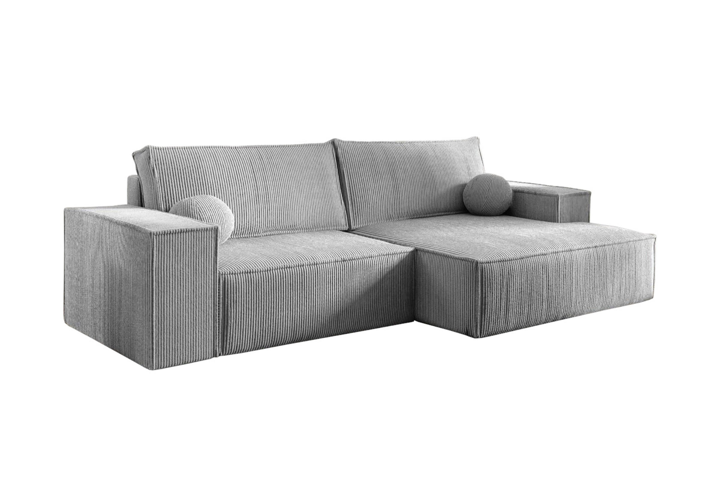 ECKSOFA NEPTUN 255/148 in Cord Hellgrau rechts - Hellgrau, Holz/Holzwerkstoff (255/148cm) - Deine Möbel 24