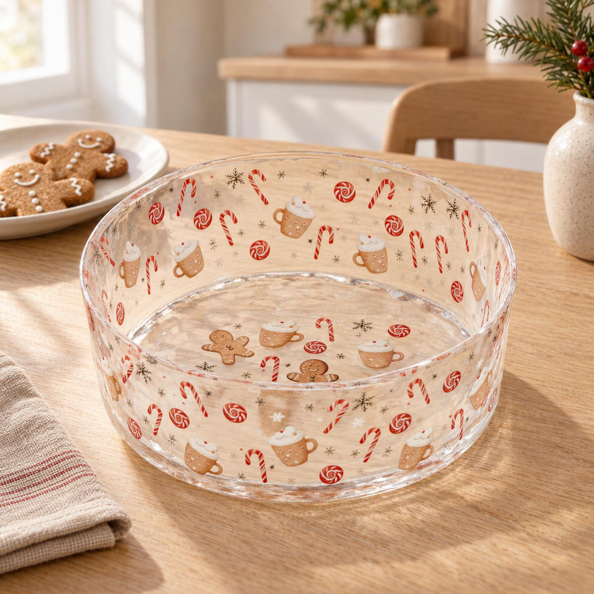 GLASSCHÜSSEL mit Lebkuchenmann-Motiv Transparent 1,2 l 20/20/7 cm - Transparent, Glas (20/20/7cm) - Excellent Houseware