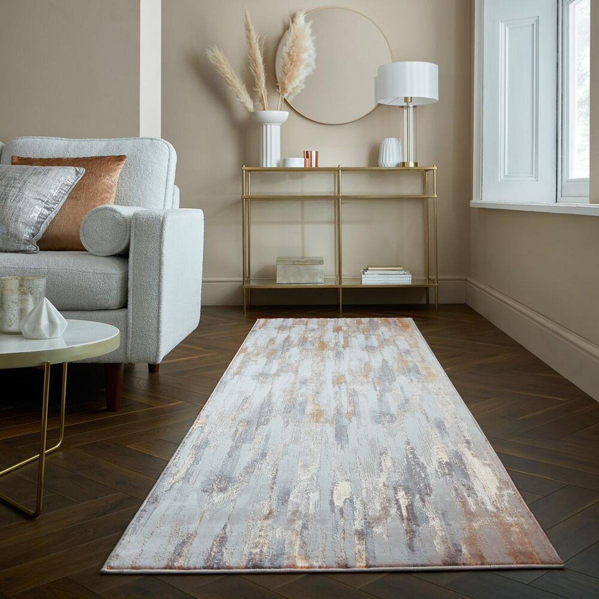 TEPPICH Abstrakt-Design, hochstrapazierfähig ZENNOR, Gold 80x300 cm - Goldfarben, Textil (80/300cm) - KADIMA DESIGN