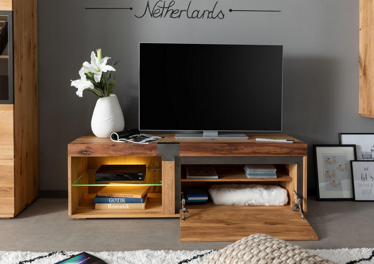 TV-BOARD Wildeiche / Zerreiche 150x48x50 natur geölt NEW AMSTERDAM #01 - Naturfarben, Holz (150/50/48cm) - Massivmoebel24