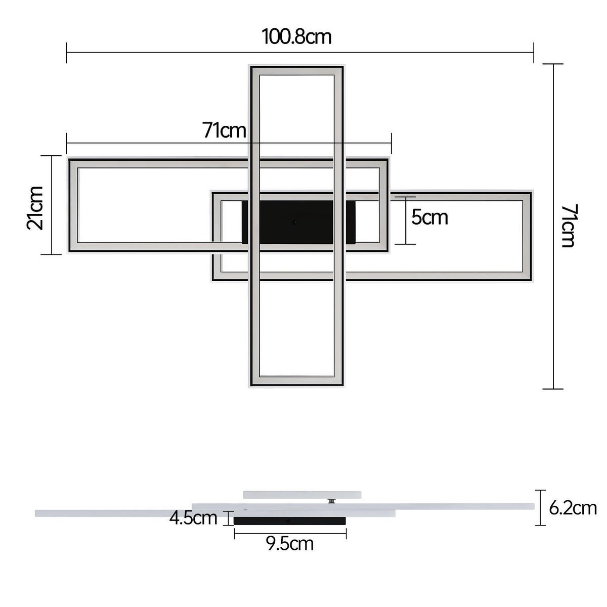 LED-DECKENLEUCHTE Luiz 71/101.2/7cm - Schwarz, Metall (101.2/71/7cm) - Nettlife