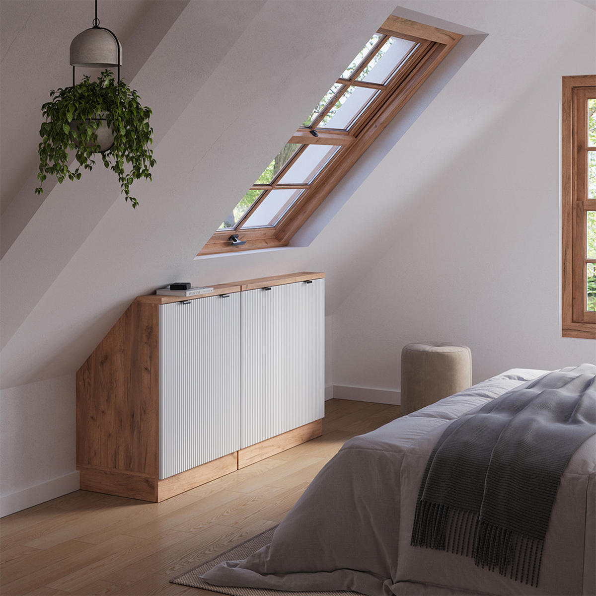 DACHSCHRÄGENSCHRANK-SET Rion Weiß Riffel 140 cm 2er Set - Weiß, Holzwerkstoff (140/81.6/46cm) - Vicco