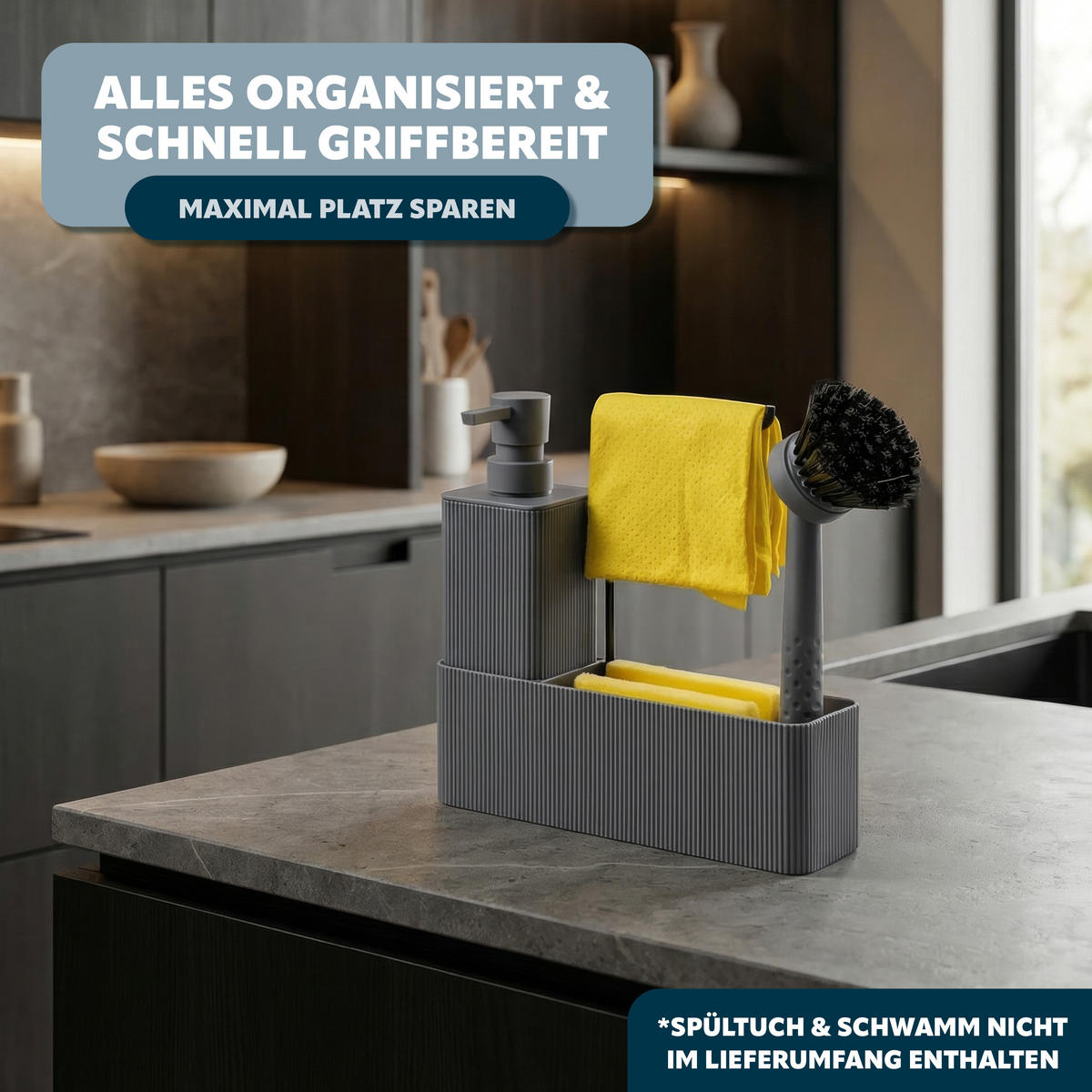 SPÜLBECKEN-SET, grau, Kunststoff - Grau, Kunststoff (20.5/21/7cm) - eluno