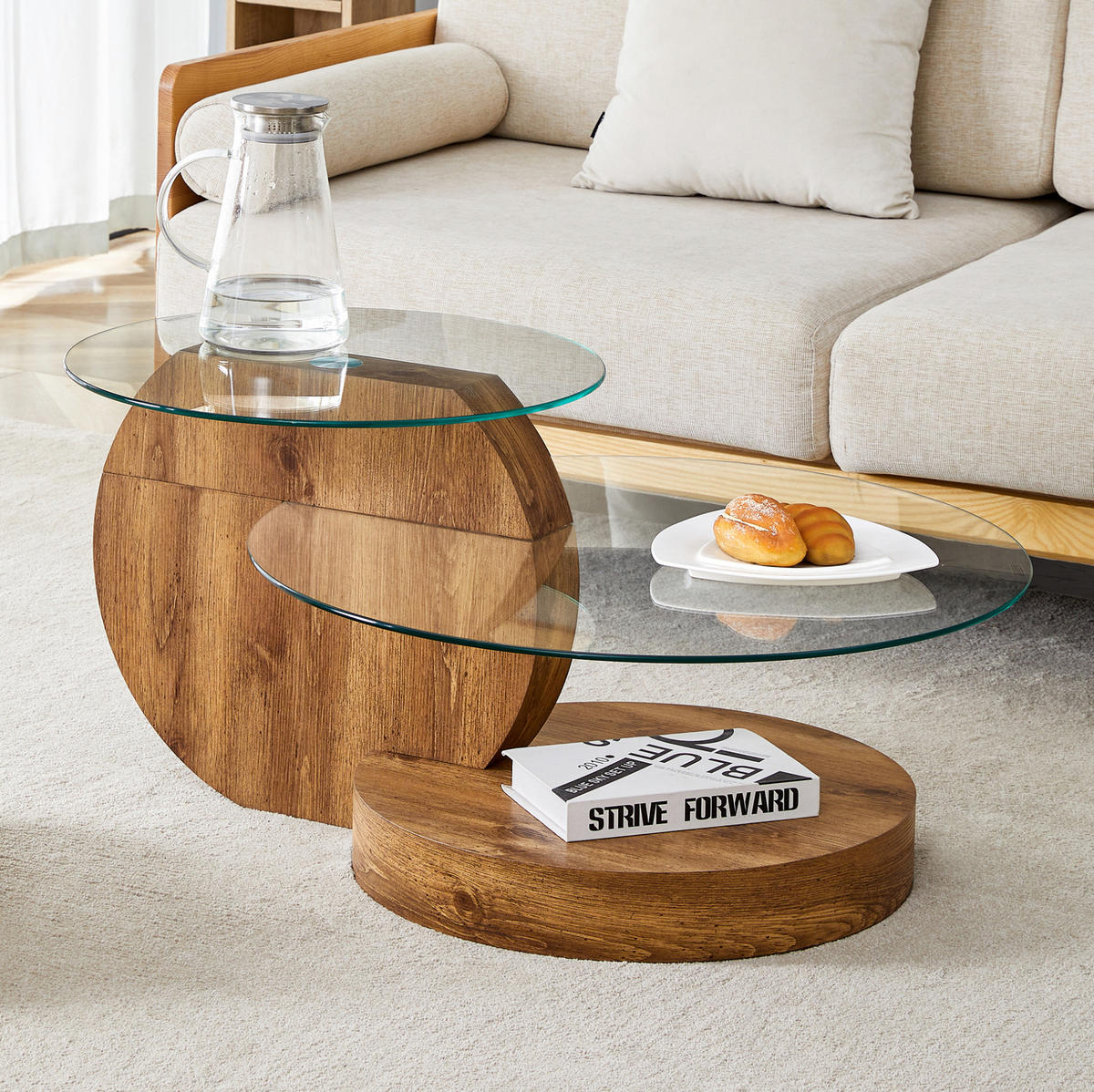 COUCHTISCH 49.8/69.8 cm transparent/holz aus MDF und Glas mit mehrstufiger Ablage - Klar, Holzwerkstoff (89.9/69.9/43.2cm) - OKMYHOME