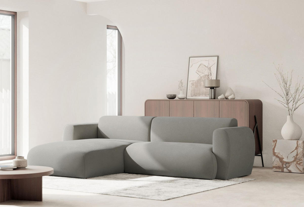 ECKSOFA Emia Hellgrau links - Hellgrau/Schwarz, Kunststoff/Textil (262/156cm) - Selsey