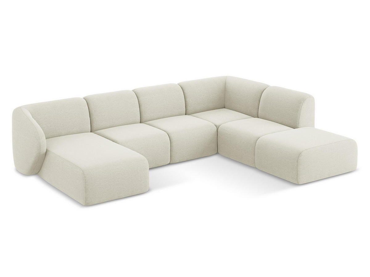 WOHNLANDSCHAFT Bouclé Stoff Beige - Sandfarben/Schwarz, Holzwerkstoff/Kunststoff (325/75/236cm) - Makamii