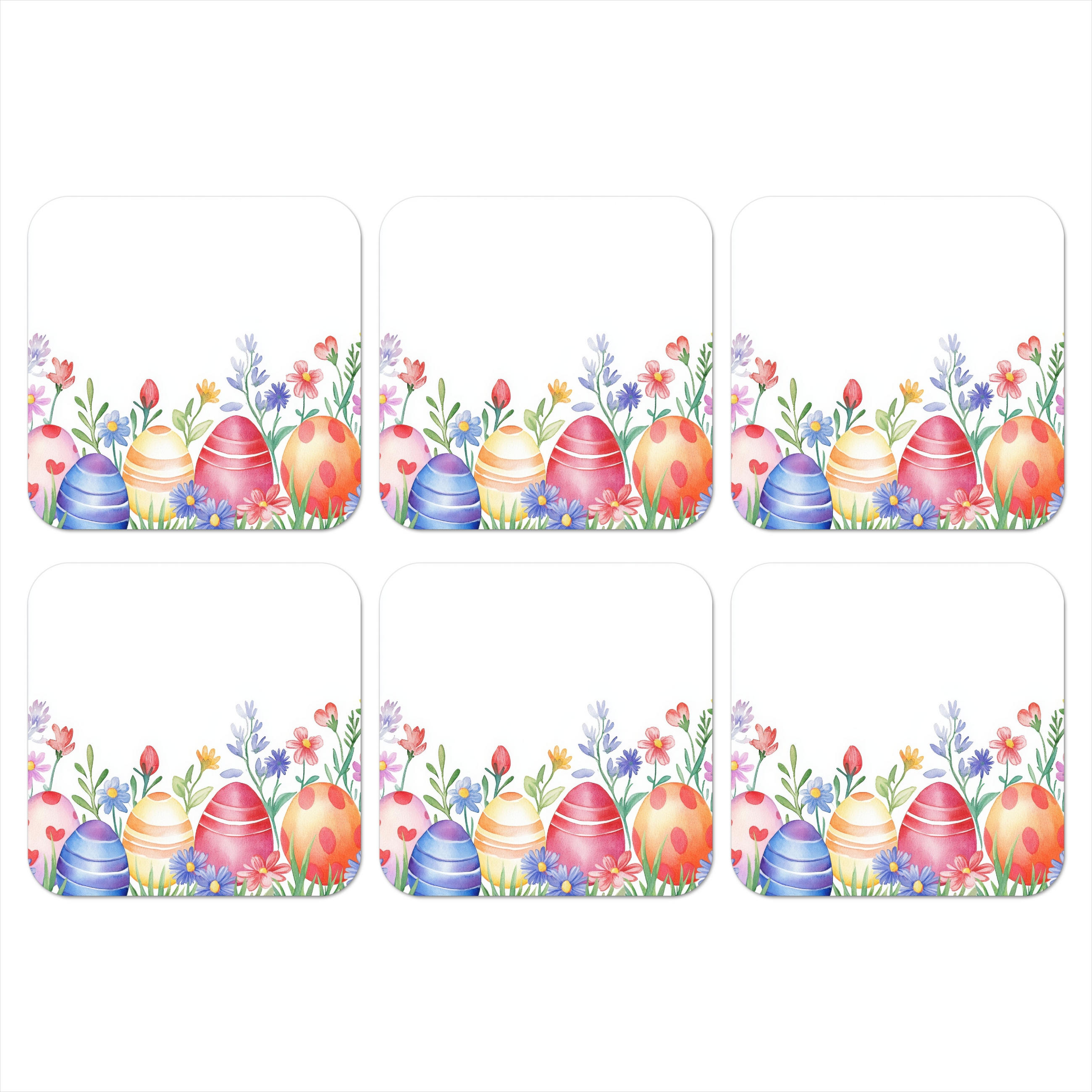 GLASUNTERSETZER 6er-Set Blumengarten - Bunt - Eier 10x10 cm - Weiß, Naturmaterialien (10/0.2cm) - MuchoWow