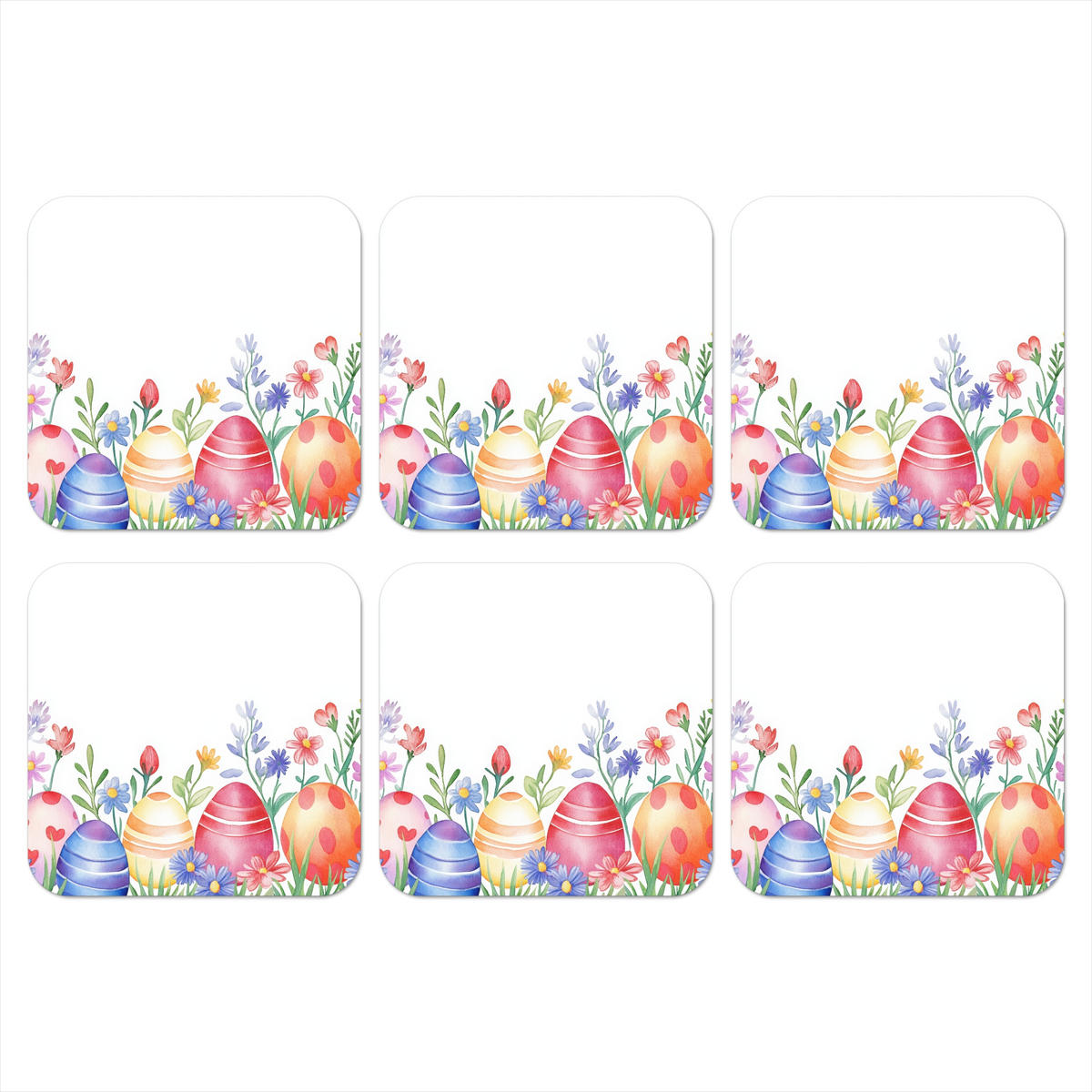 GLASUNTERSETZER 6er-Set Blumengarten - Bunt - Eier 10x10 cm - Weiß, Naturmaterialien (10/0.2cm) - MuchoWow