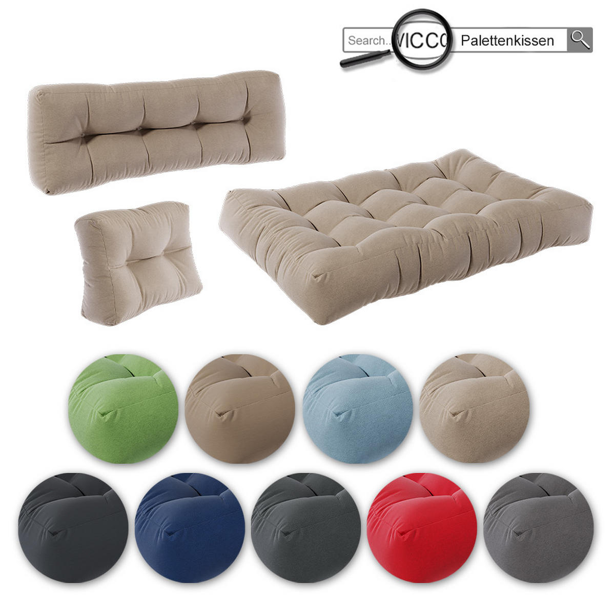 PALETTENKISSEN SET Flocken Sand 120 x 80 cm 2 Teile - Sandfarben, Textil (120/80/15cm) - Vicco