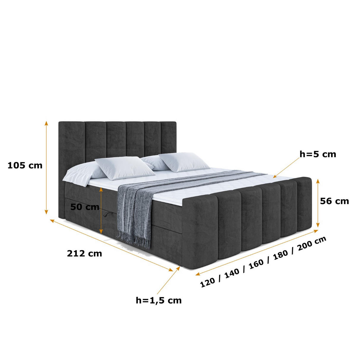 BOXBETT BOXI1-Z - 180x200 cm - H3 - Schwarz - Schwarz, Holzwerkstoff (180/200cm) - ALTDECOR