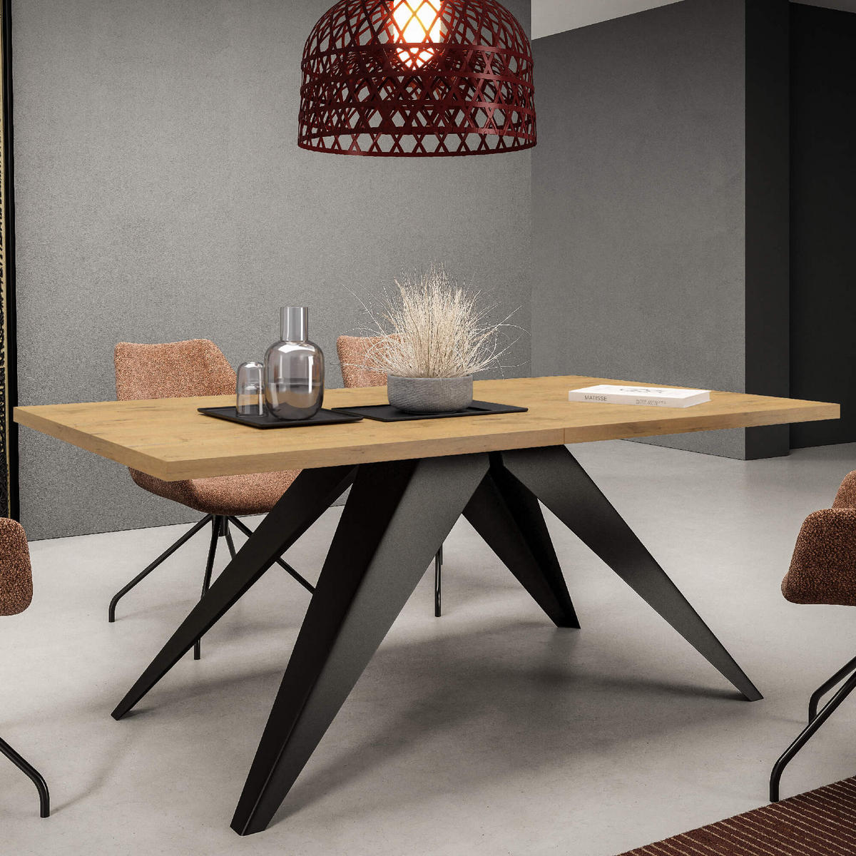 ESSTISCHE SENTO - Eichefarben/Schwarz, Holzwerkstoff (90/160/76cm) - Meblini