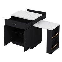 KÜCHENINSEL DE-41305 211/55/89,5 cm mit ausziehbarem Esstisch Schwarz - Schwarz, Holzwerkstoff (211/89.5/55cm) - ComfortXL