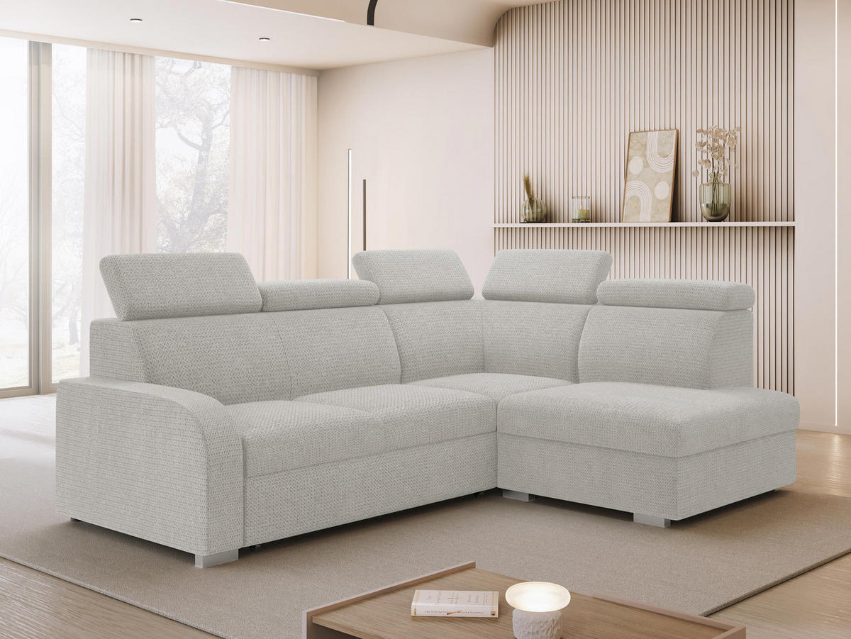 ECKSOFA Oslo 2rRLXp, Seite: Rechts 2R+R+LXP - Silberfarben/Creme, Holz/Textil (250/200cm) - MIRJAN24
