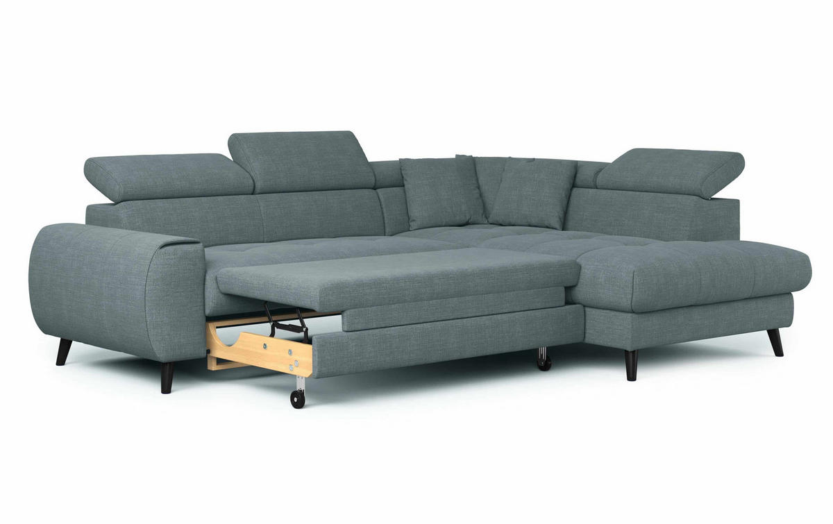 ECKSCHLAFSOFA mit Bettkasten und induktiver Ladefläche + LED - Schwarz/Grün, Holz/Textil (195/246cm) - Cotta