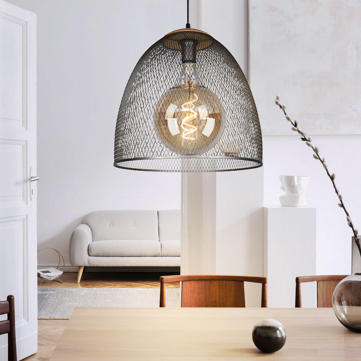 PENDELLEUCHTE Metall Schwarz matt - Schwarz, Holz (40/40/150cm)