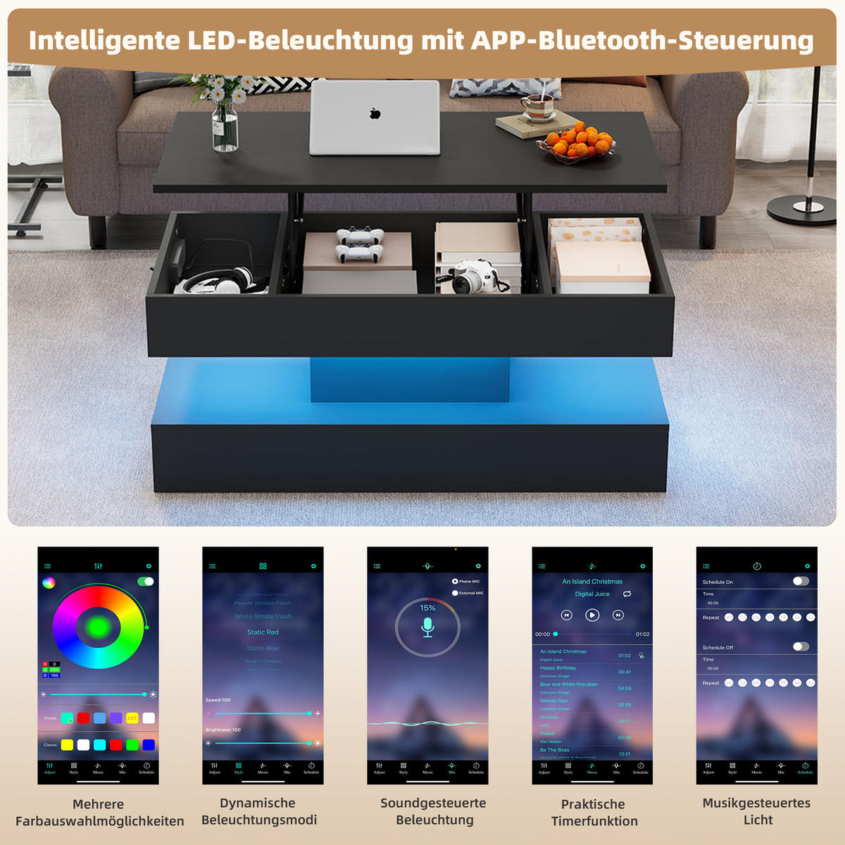 COUCHTISCH Schwarz - Schwarz, Holzwerkstoff (100/50/42cm)