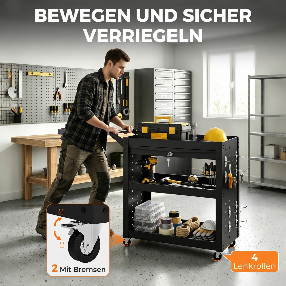OCELOVÝ vozík na nářadí, černý - černá, kov/plast (35/73/78cm) - HOMCOM