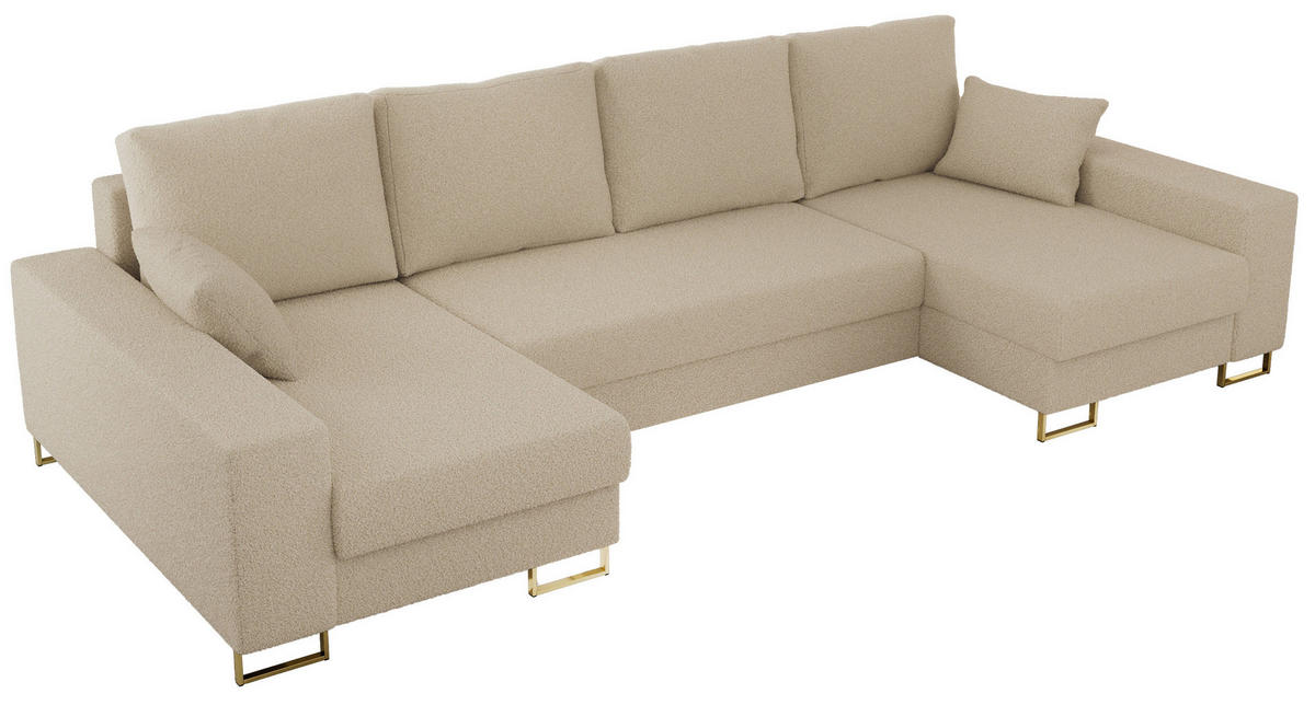 WOHNLANDSCHAFT DORIAN U Bouclé Beige - Beige/Goldfarben, Textil/Metall (312/95/138cm) - MKS