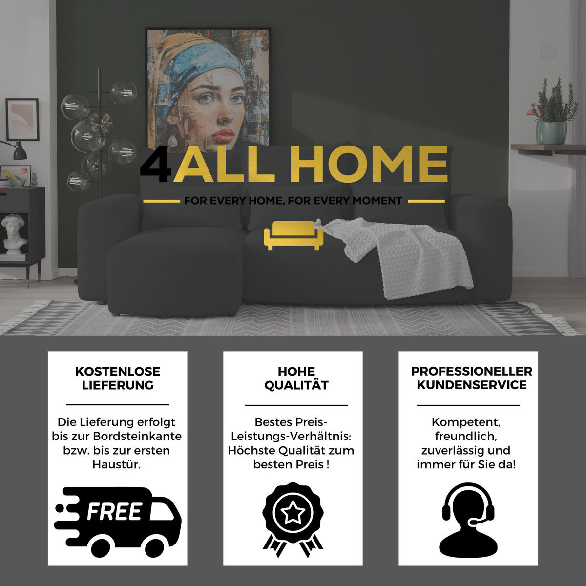 ECKSOFA Travis mit Bettkasten und Schlaffunktion, L-Form, Cord, Universal - Graphitfarben, Holzwerkstoff (248/148cm) - 4ALL HOME