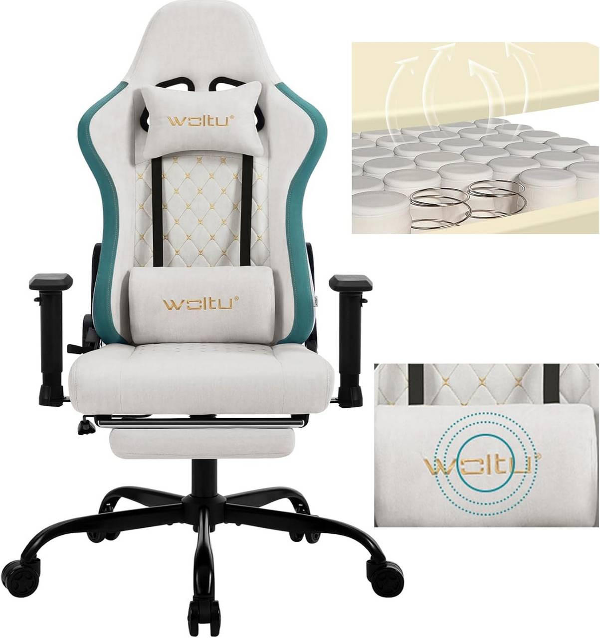 GAMINGSTUHL mit Massagefunktion, Tech-Stoff, Blau+Weiß - Blau/Schwarz, Kunststoff/Textil (70/121.5/57.5cm) - Woltu