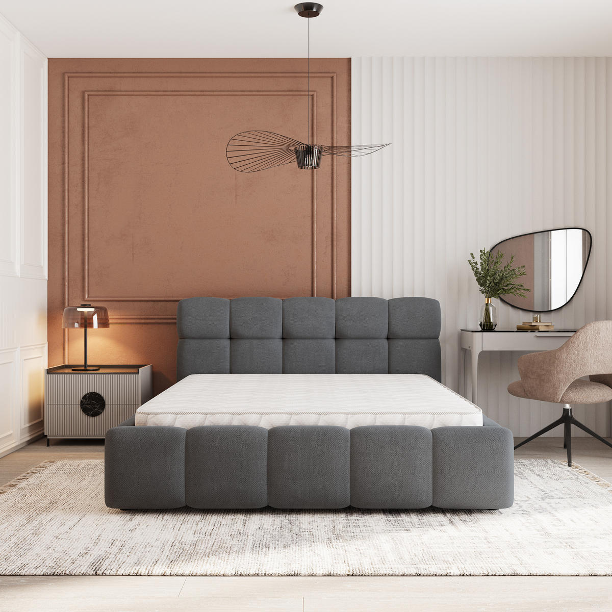 POLSTERBETT FARU SR 180x200 cm mit Bettkästen - Graphitfarben - Graphitfarben, Holz (180/200cm) - MASSENO