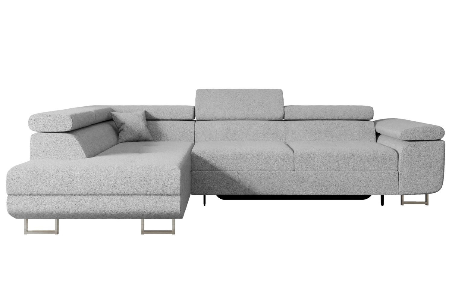 ECKSOFA mit Schlaffunktion und Bettkasten GUSA-L 272x202x107 cm Grau Bouclé - Silberfarben/Hellgrau, Holzwerkstoff/Textil (202/272cm) - ALTDECOR