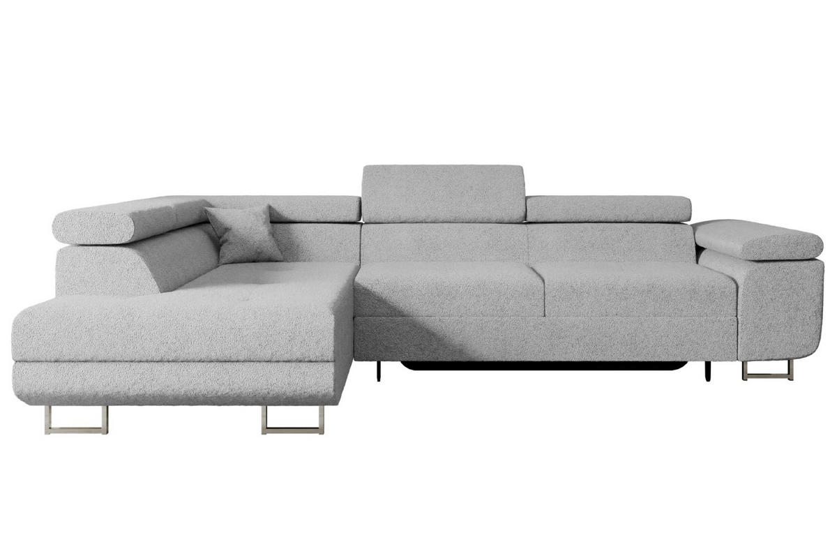 ECKSOFA mit Schlaffunktion und Bettkasten GUSA-L 272x202x107 cm Grau Bouclé - Silberfarben/Hellgrau, Holzwerkstoff/Textil (202/272cm) - ALTDECOR