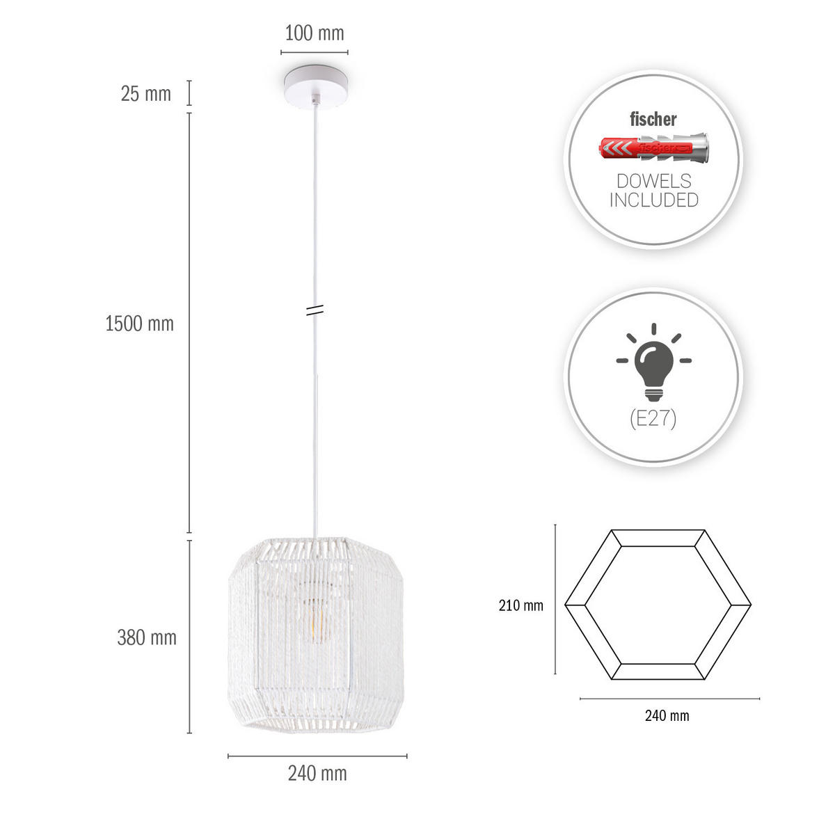 PENDELLEUCHTE Hugo Pd1 Pepe - Weiß, Metall (24/21/29cm) - Paco Home