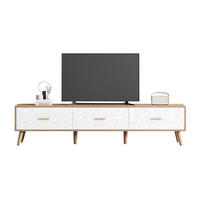 TV-LOWBOARD aus Spanplatte 150x39x35 cm Weiß/Holzfarben mit 3 Schubladen und Retro-Strukturfront - Weiß, Holzwerkstoff (150/39/35cm) - Modfu
