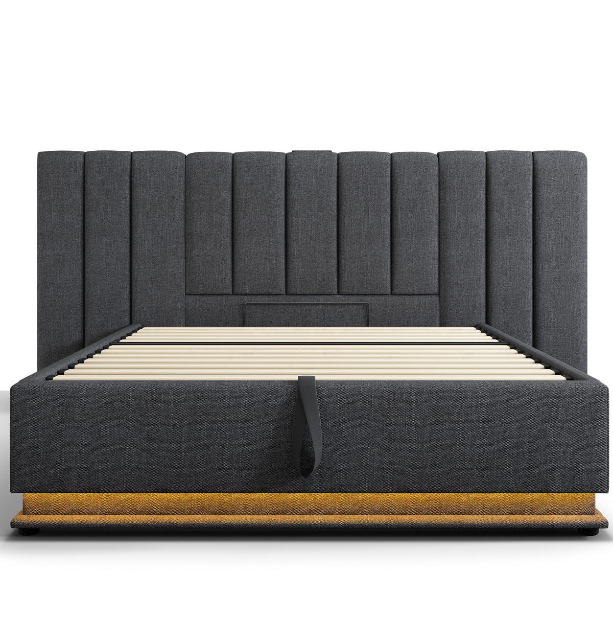 POLSTERBETT mit LED-Beleuchtung 160/200 cm mit Bettkasten, USB-C und Kopfteil - Grau, Textil (160/200cm) - BEAOK