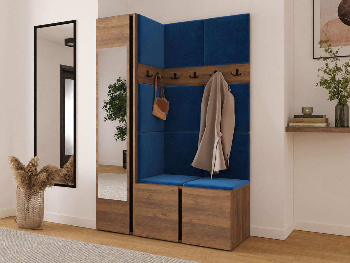 MOBILIER PENTRU HOL Orion X - albastru/culoare lemn de nuc, material plastic/compozit lemnos (124/186/46cm) - MIRJAN24
