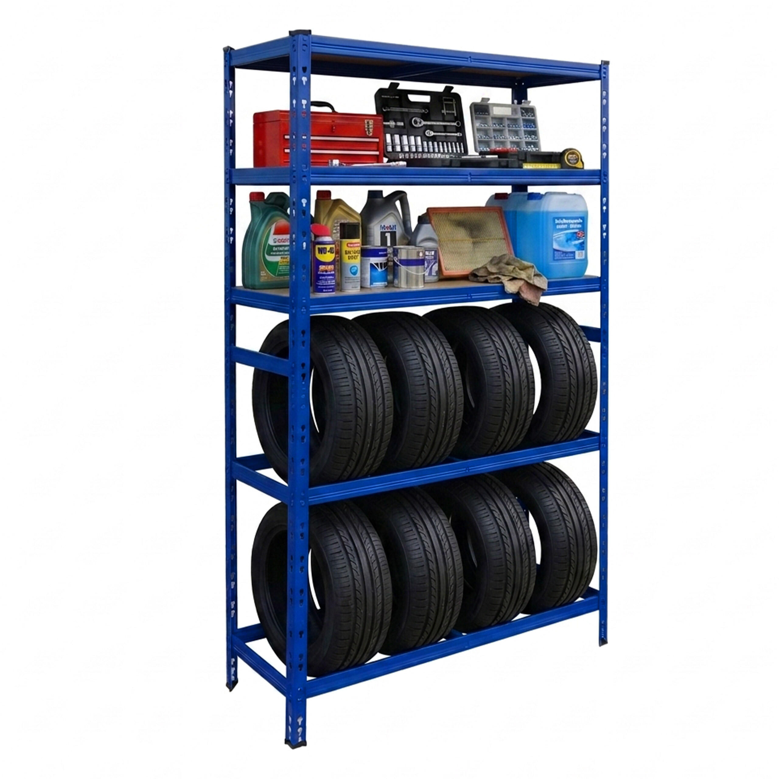 REIFENREGAL - Blau, Holzwerkstoff/Kunststoff (110/210/40cm) - Relaxdays