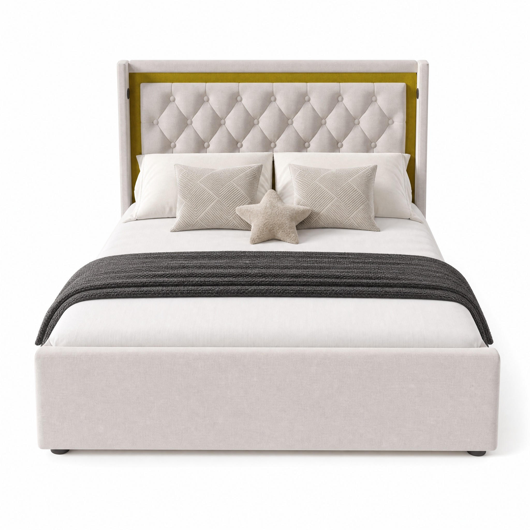 POLSTERBETT 140/200 mit Bettkasten LED und USB in Beige - Beige, Holzwerkstoff/Textil (140/200cm) - EVRYAE