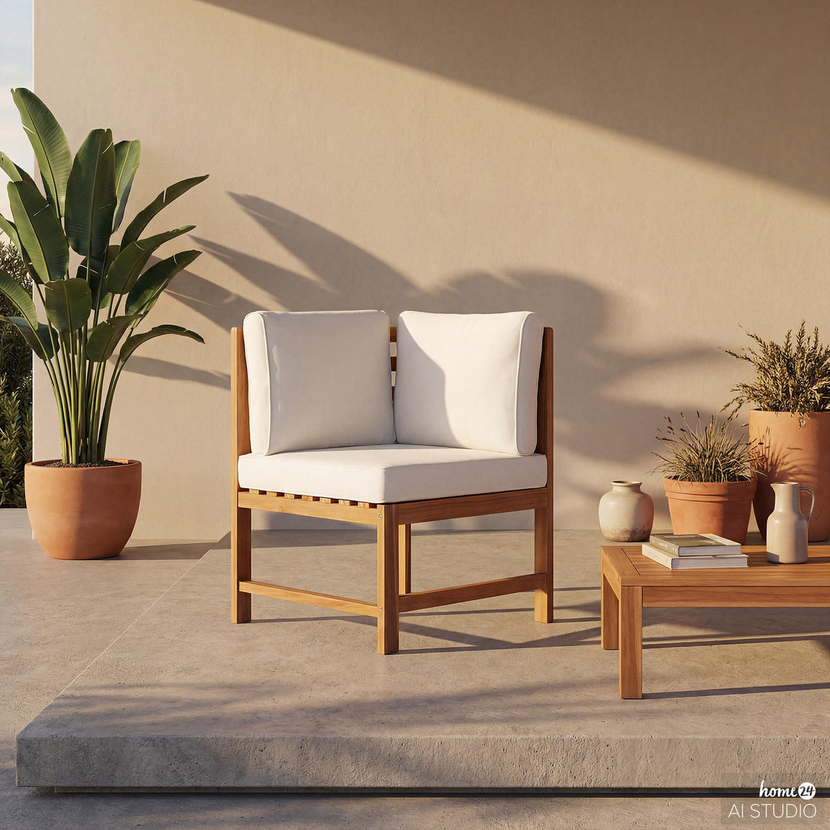 DININGECKELEMENT - Akazie massiv / Polyester - Braun / Beige - Beige/Braun, Holz/Textil - home24