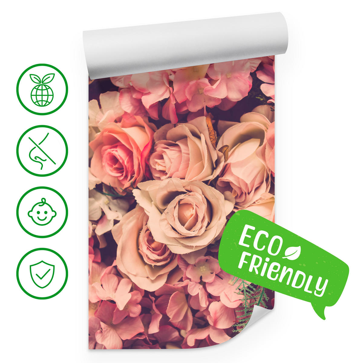 FOTOTAPETE für Schlafzimmer Pinke Rosen Boho Blumen 350x256 - Beige/Violett, Papier (350/256cm) - Muralo