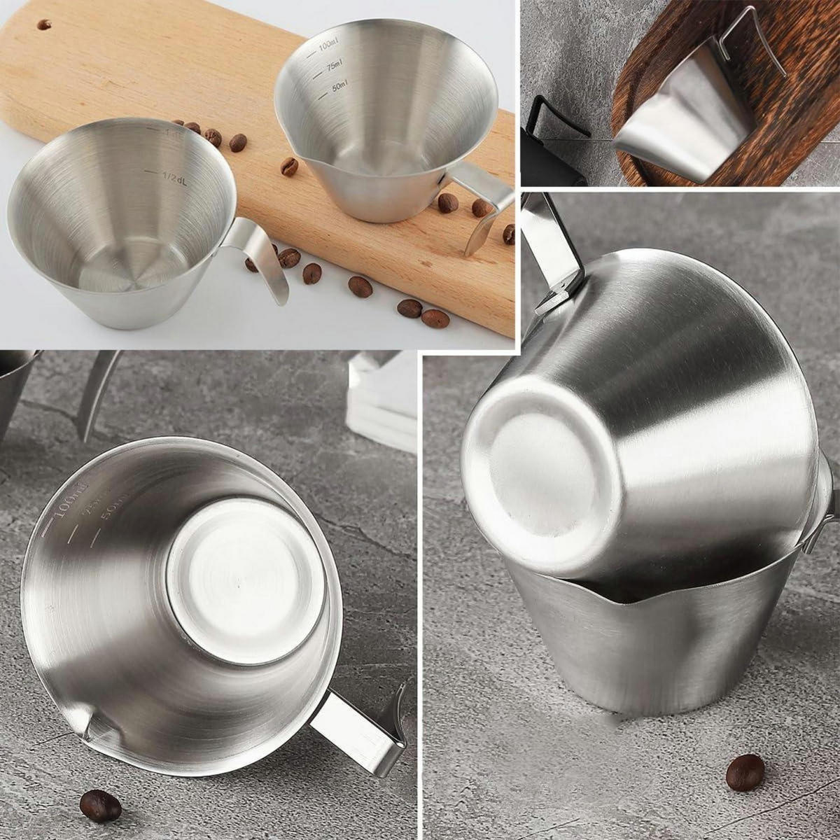MESSBECHER Espresso 100 ml Edelstahl mit Skala - Silberfarben, Metall (0.1L)