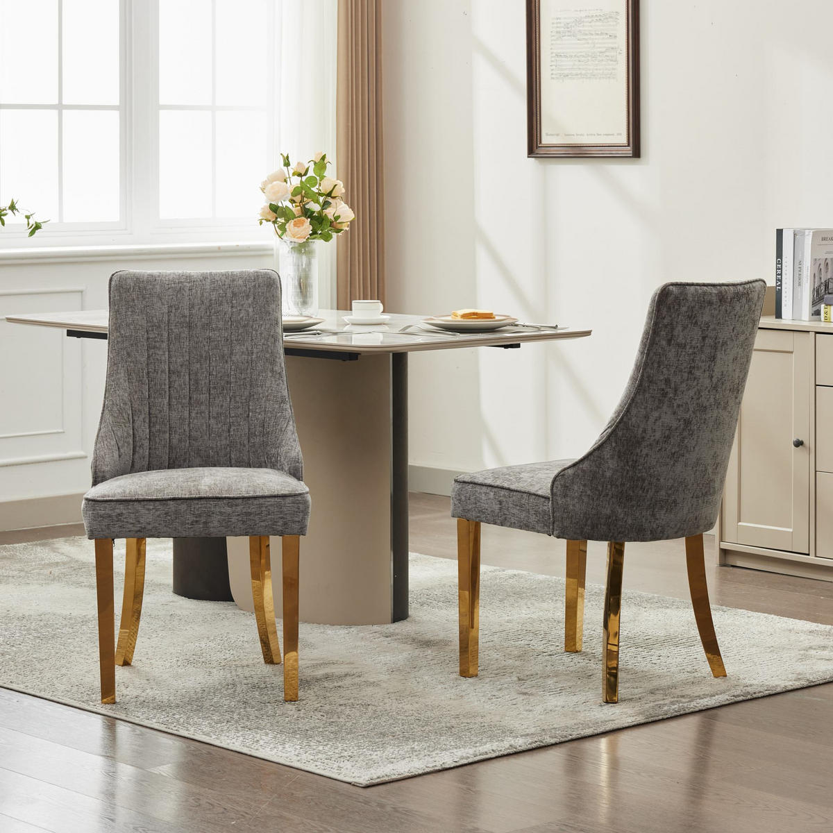 STUHL-SET DE-36306 2 Stück mit goldenen Metallbeinen Grau - Grau, Holz (50/95/65cm) - ComfortXL