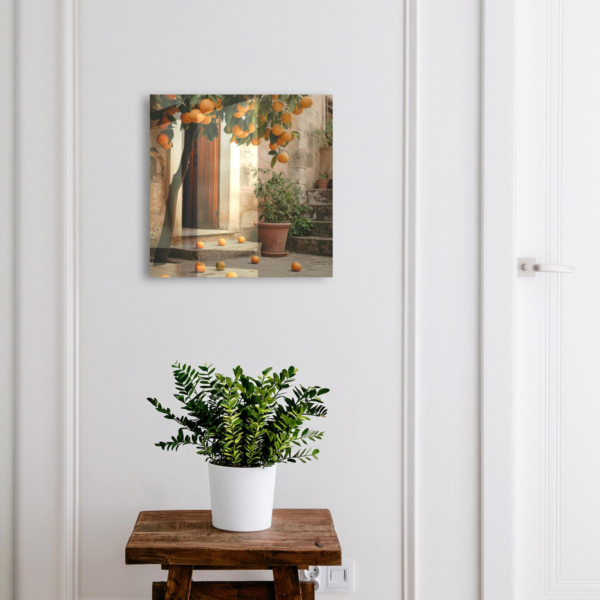 SCHLÜSSELBOX Weiß 30x30 cm – Türöffnung nach rechts - Gemütliche Terrasse - Orange, Metall (30/30/5cm) - TULUP