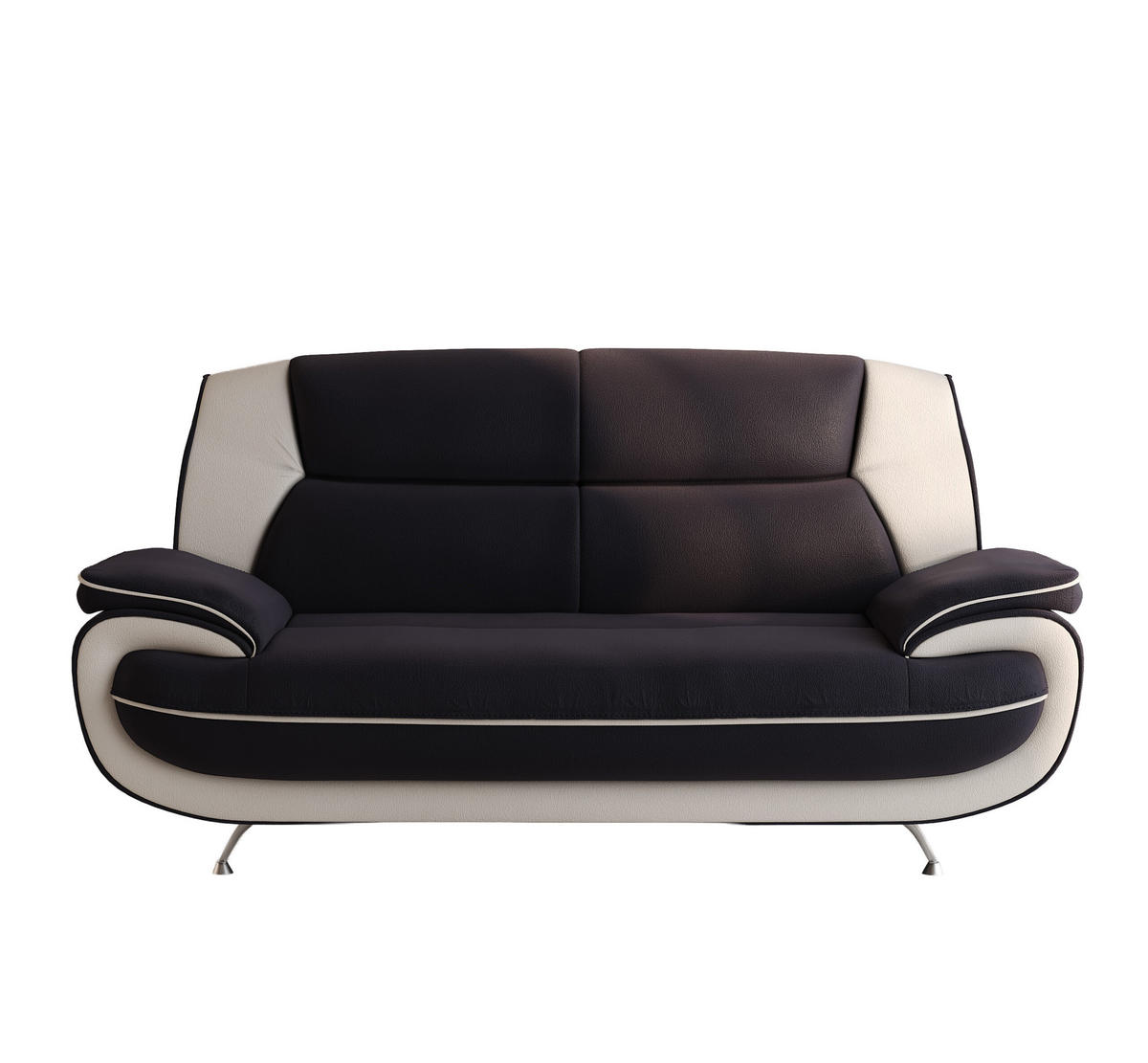 SOFA 2-Sitzer, Stoff Soft, Schwarz + Weiß, Palermo - Schwarz, Holz (168/89/87cm) - Kaiser Möbel