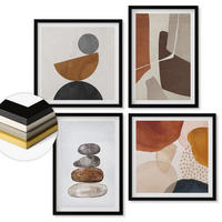 WANDBILDER 4er-Set - 50x50 cm & 40x60 cm Schwarzer Rahmen - Abstrakte Malerei Dekorationen - Schwarz, Kunststoff (50/50cm) - ArtPrintCave
