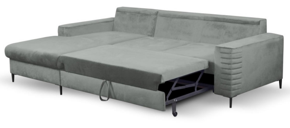 ECKSOFA Grau OLI Ausziehbar Mit Kopfstütze Und Bettkasten Links - Grau, Textil (253/165cm) - Sepro Meble