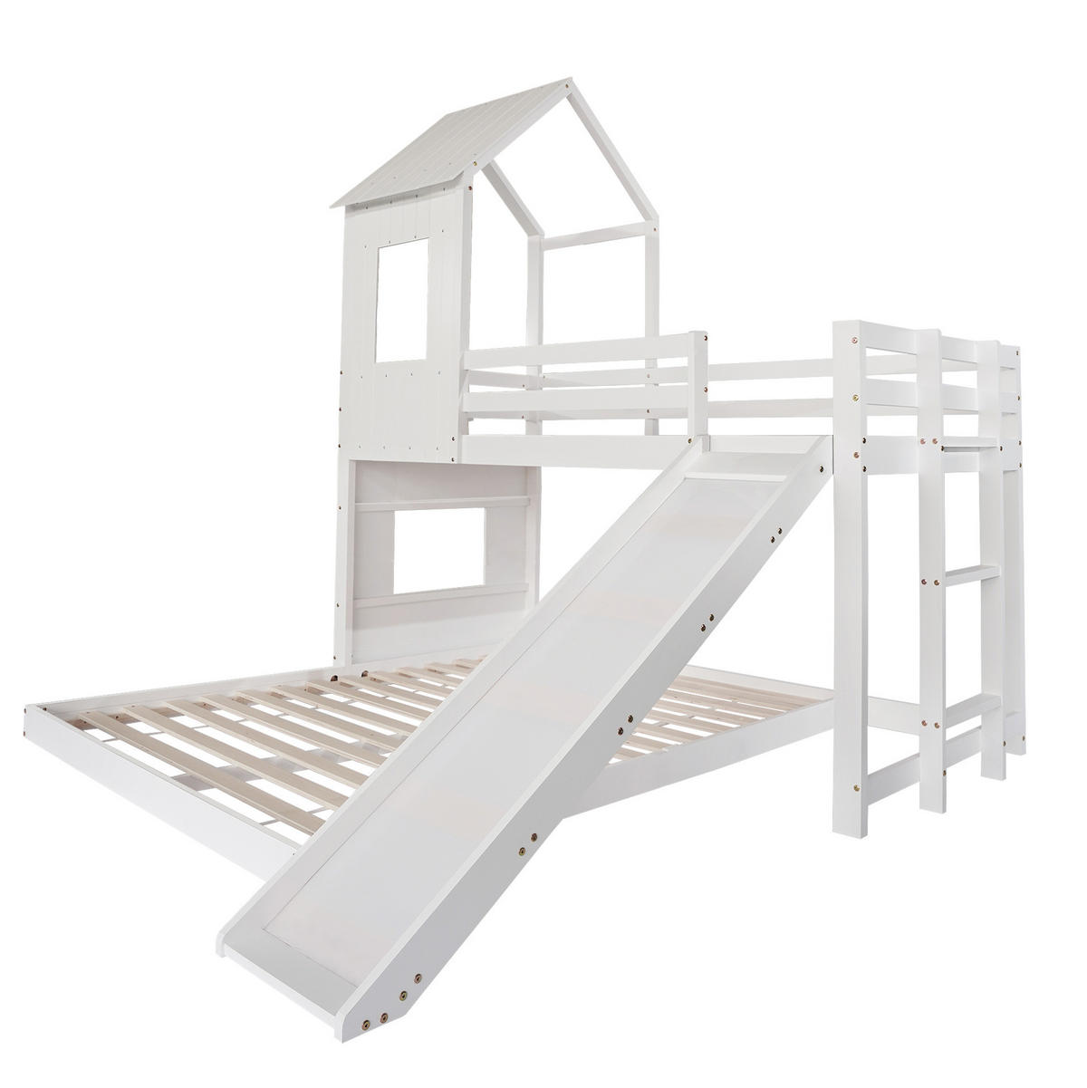 ETAGENBETT 90/200 cm und 140/200 cm Weiß mit Rutsche aus Kiefer und MDF - Weiß, Holzwerkstoff (90/200cm) - OKWISH