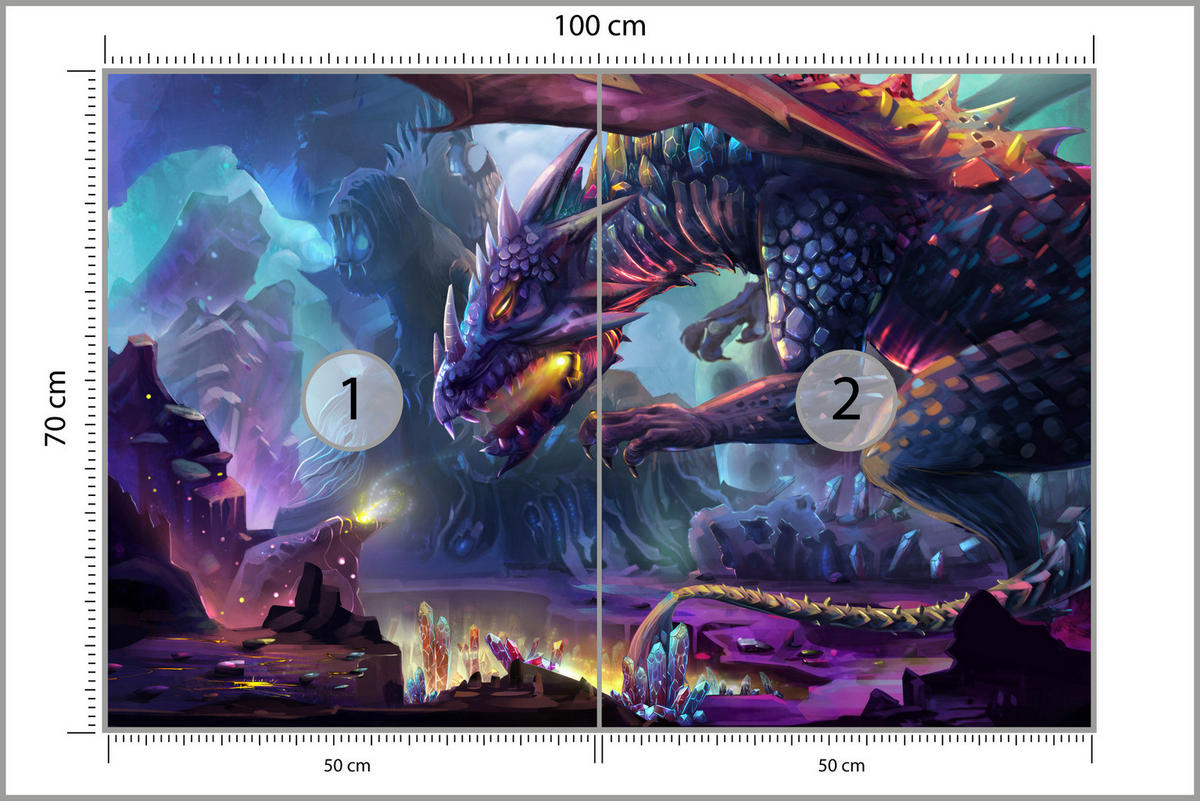 FOTOTAPETE für Jugendzimmer Fantastischer Drache Magische Welt Fantasy 100x70 - Türkis/Violett, Papier (100/70cm) - Muralo